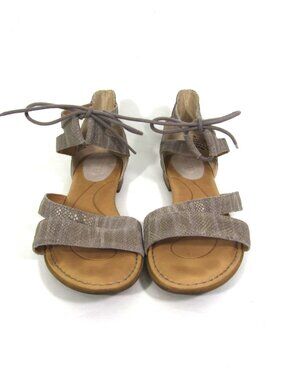 Born Casma Size 8 Women Ankle Tie Flat Sandals Embossed Snake Leather Taupe Gray